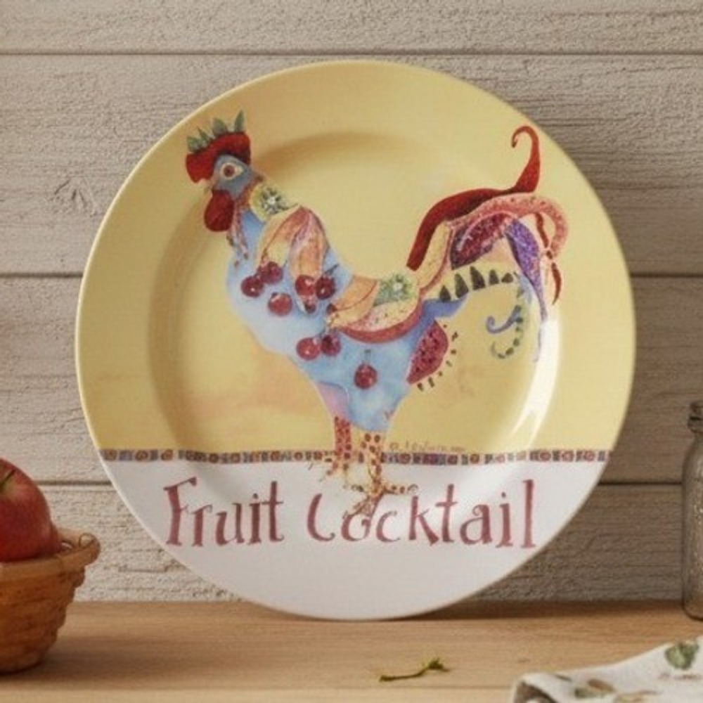 Sharon Neuhaus Fruit Cocktail Luncheon Plate, Vintage Poultry In Motion Series